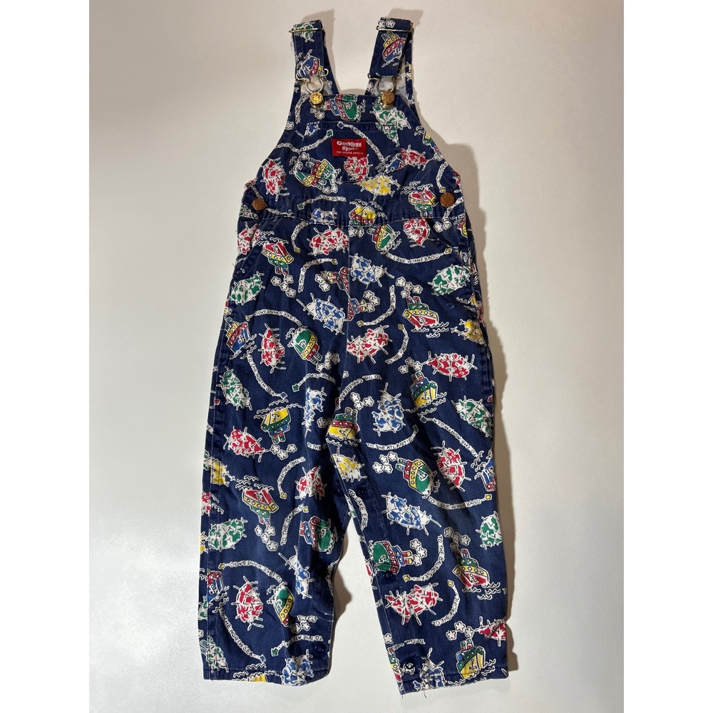 OshKosh B'gosh Overalls Toddler 4T Blue Excellent Vintage Nautical Boat Print